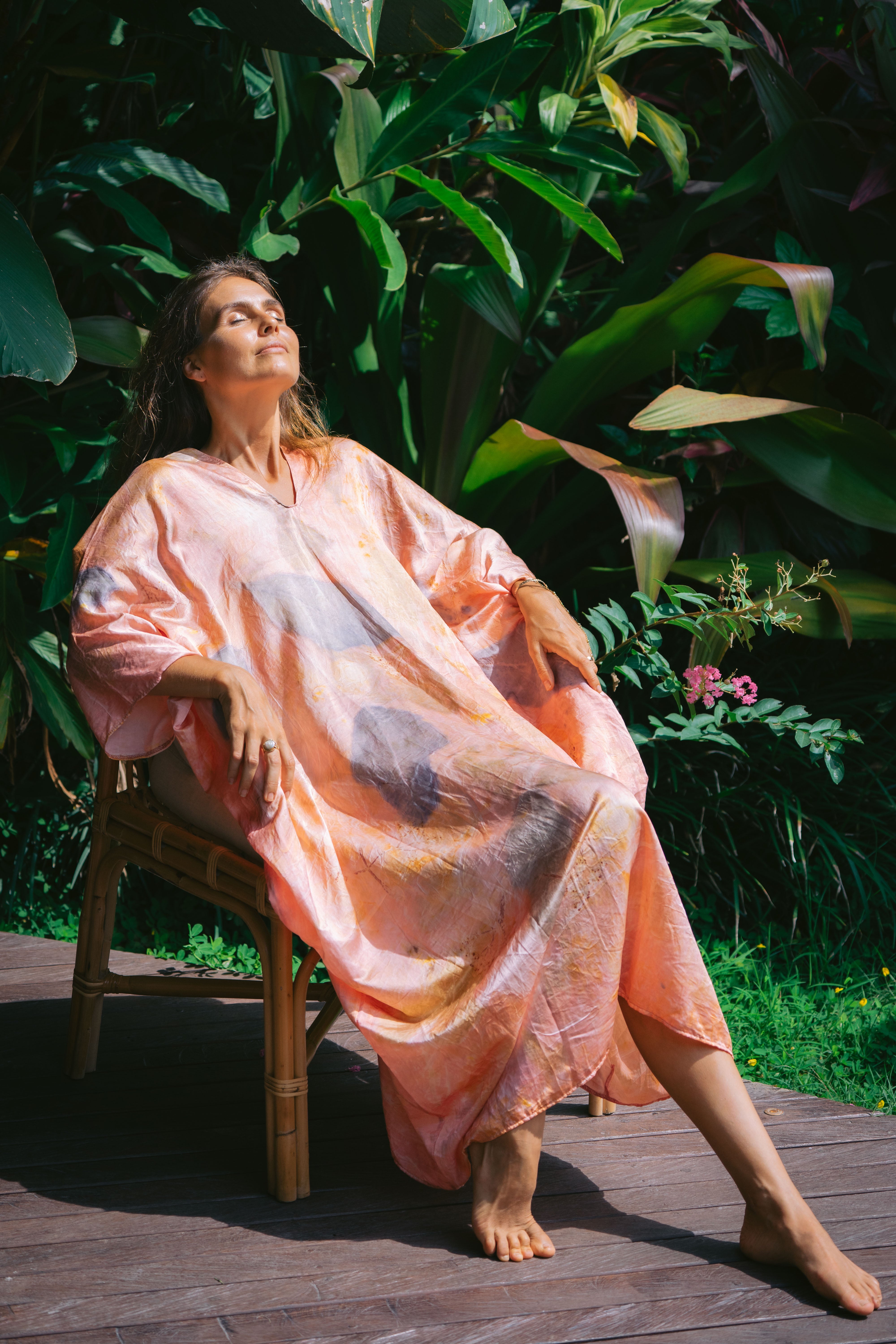 The Parvati – Pink Yellow, Blue & Purple Cotton Silk Eco Print Dress